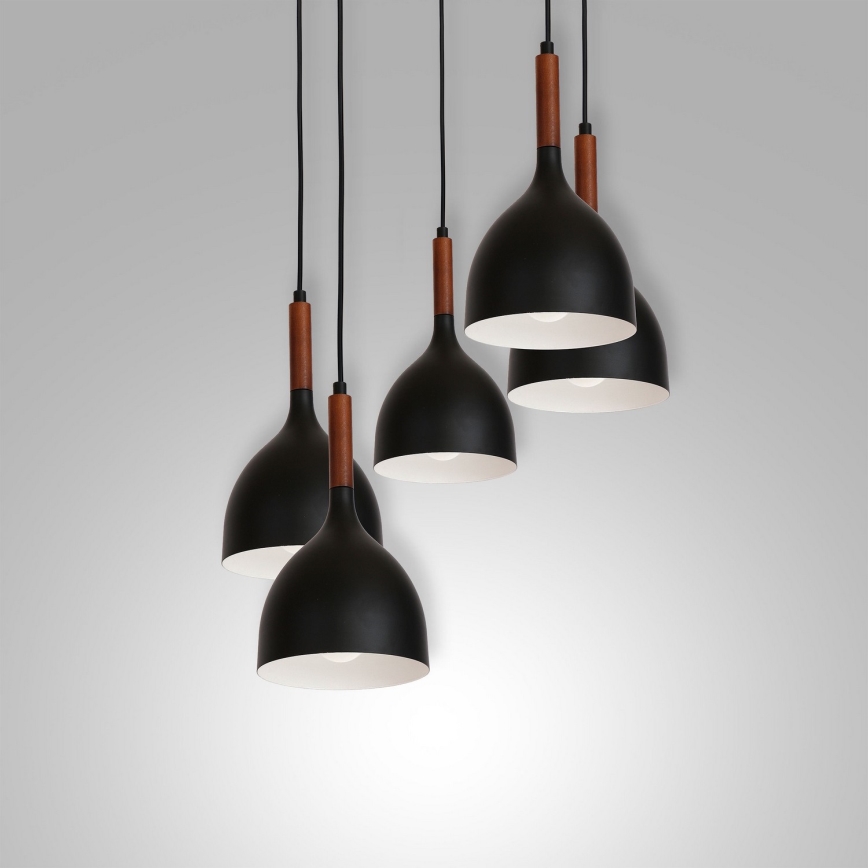 Підвісна люстра NOAK WOOD 5xE27/15W/230V чорний/бук