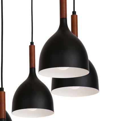 Підвісна люстра NOAK WOOD 5xE27/15W/230V чорний/бук