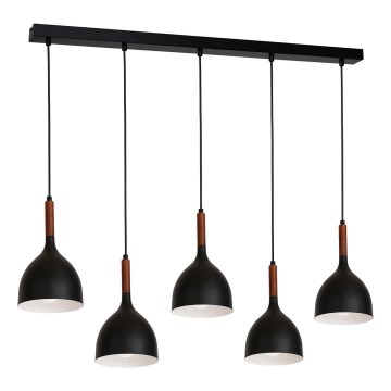 Підвісна люстра NOAK WOOD 5xE27/15W/230V чорний/бук