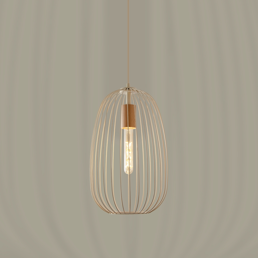 Підвісна люстра OVELLA на шнурі, 1xE27/15W/230V, діаметр 25 см, кремова/сосна