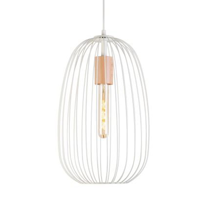 Підвісна люстра OVELLA на шнурі, 1xE27/15W/230V, діаметр 25 см, кремова/сосна