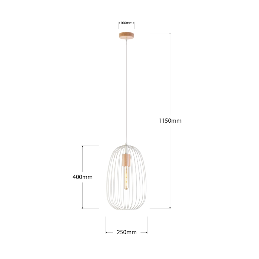 Підвісна люстра OVELLA на шнурі, 1xE27/15W/230V, діаметр 25 см, кремова/сосна