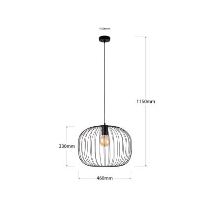 Підвісна люстра OVELLA на тросі 1xE27/15W/230V діам. 46 см чорна