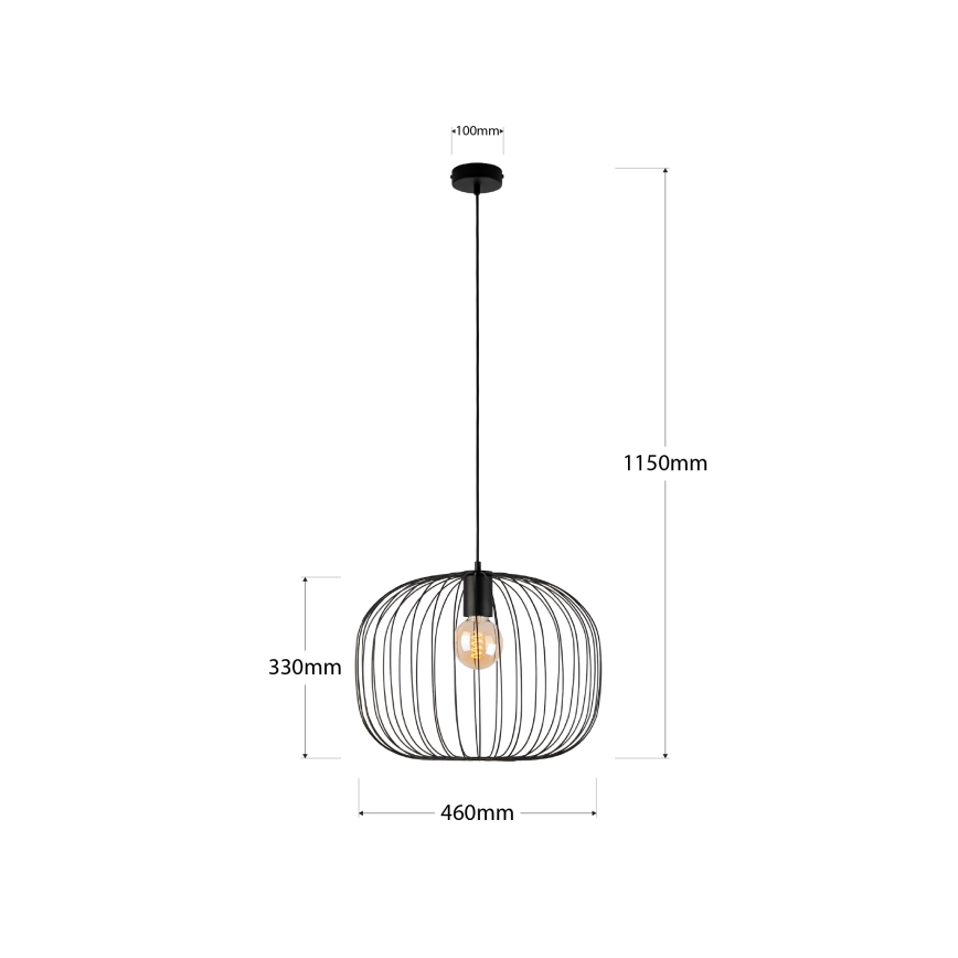 Підвісна люстра OVELLA на тросі 1xE27/15W/230V діам. 46 см чорна