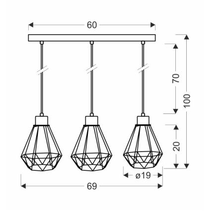 Підвісна люстра PRIMO 3xE27/60W/230V чорний/золотий