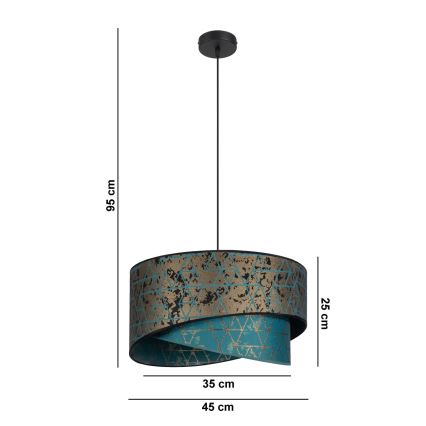 Підвісна люстра REZO 1xE27/60W/230V бірюзовий/золотий