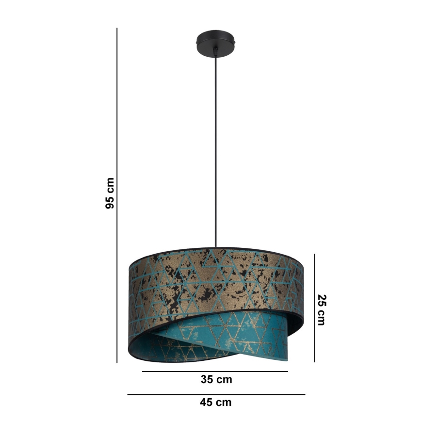 Підвісна люстра REZO 1xE27/60W/230V бірюзовий/золотий
