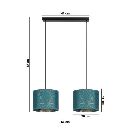 Підвісна люстра REZO 2xE27/60W/230V бірюзовий
