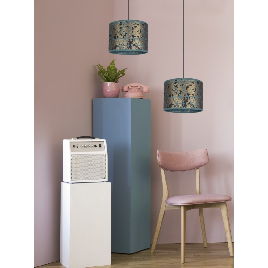 Підвісна люстра REZO 2xE27/60W/230V золотий/бірюзовий