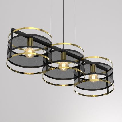 Підвісна люстра RIM 3xE27/60W/230V чорний/золотий
