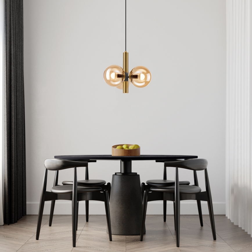 Підвісна люстра ROLLO 3xE14/5W/230V золотий/димчастий бежевий