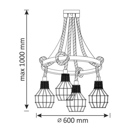Підвісна люстра ROPE ALEGRA 4xE27/10W/230V