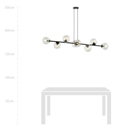 Підвісна люстра ROSSI 8xE14/10W/230V чорний/прозорий