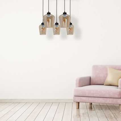Підвісна люстра SANTIAGO 5xE27/60W/230V коричневий