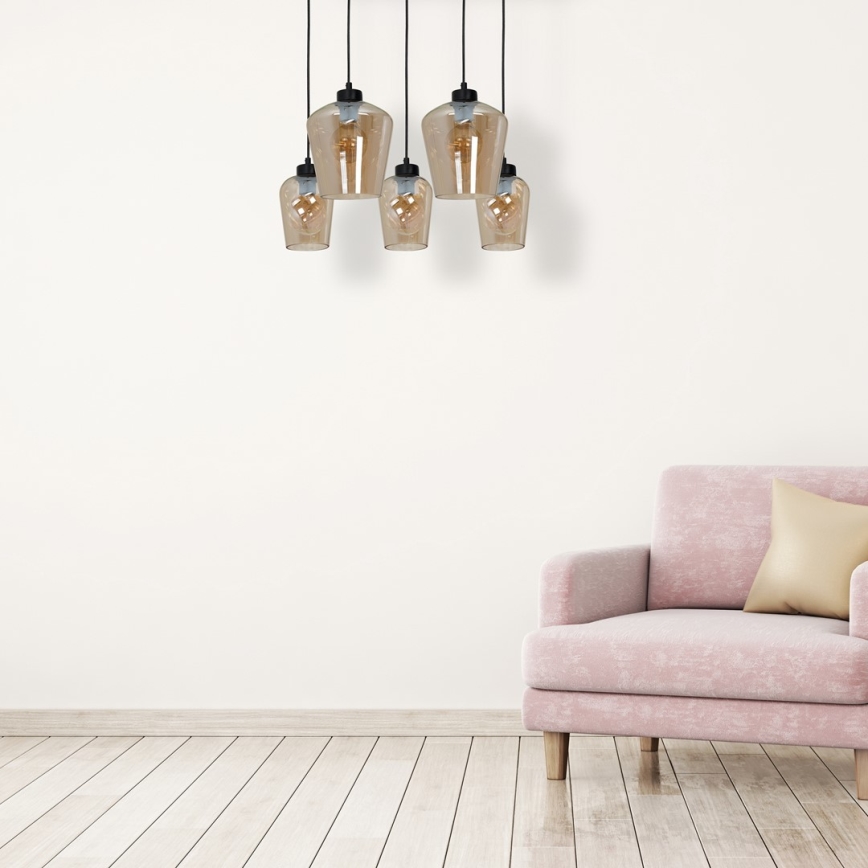 Підвісна люстра SANTIAGO 5xE27/60W/230V коричневий