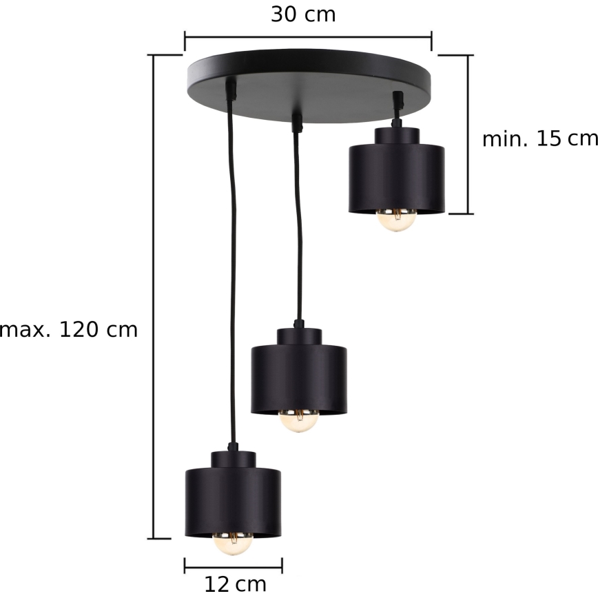 Підвісна люстра SIMPLY BLACK 3xE27/60W/230V діаметр 32 см