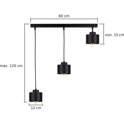Підвісна люстра SIMPLY BLACK 3xE27/60W/230V