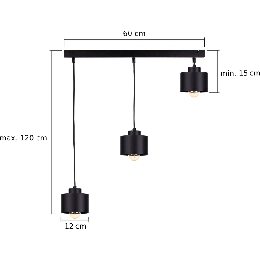 Підвісна люстра SIMPLY BLACK 3xE27/60W/230V