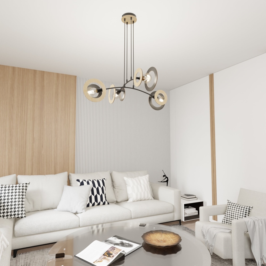 Підвісна люстра SKIVA 4xE27/15W/230V чорний/бежевий