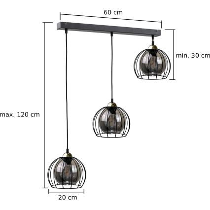 Підвісна люстра SOLO BLACK 3xE27/60W/230V чорний/золотий