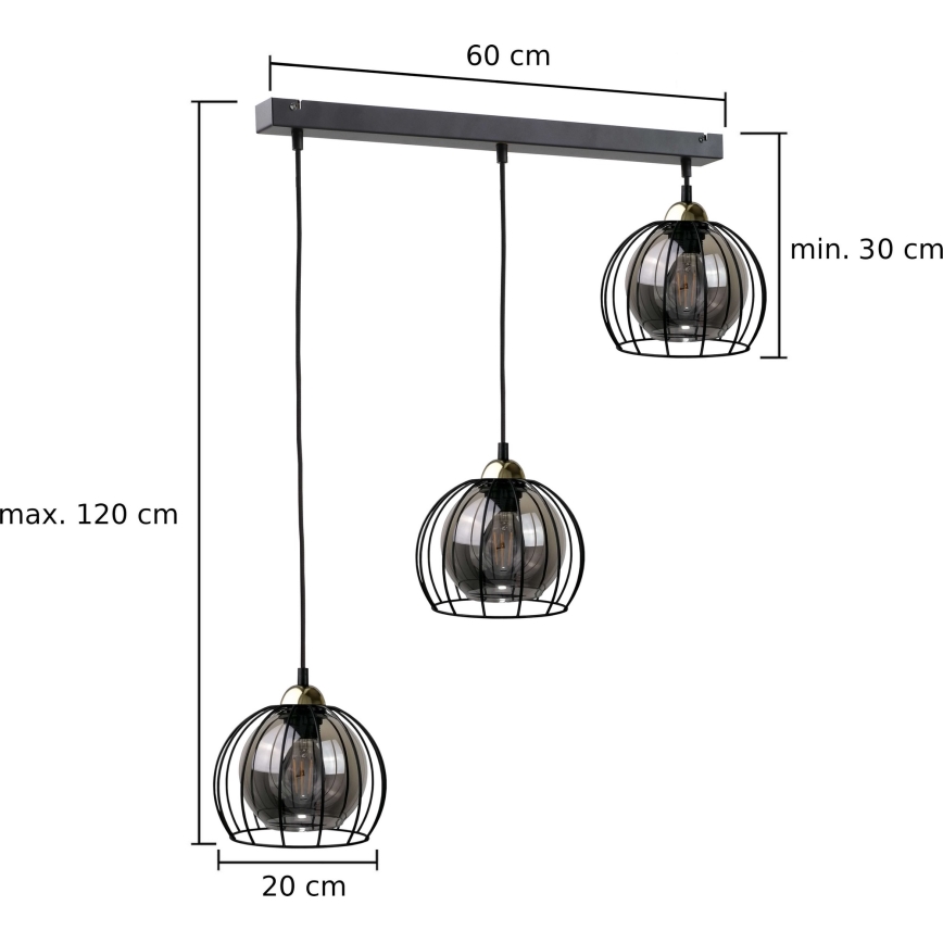 Підвісна люстра SOLO BLACK 3xE27/60W/230V чорний/золотий