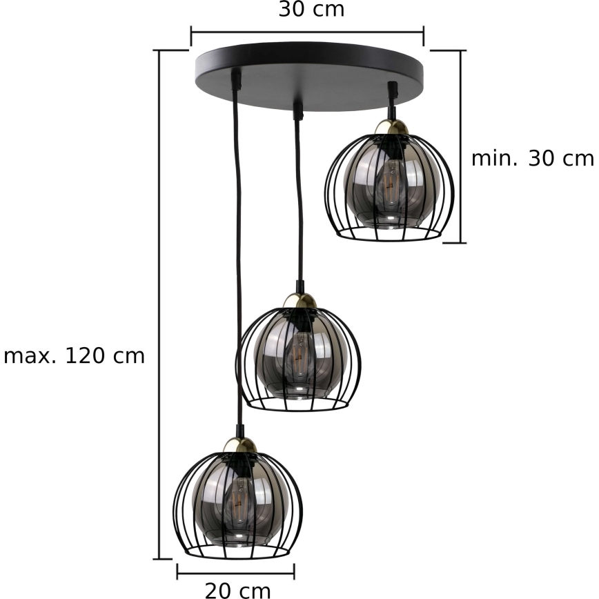 Підвісна люстра SOLO BLACK 3xE27/60W/230V чорний/золотий