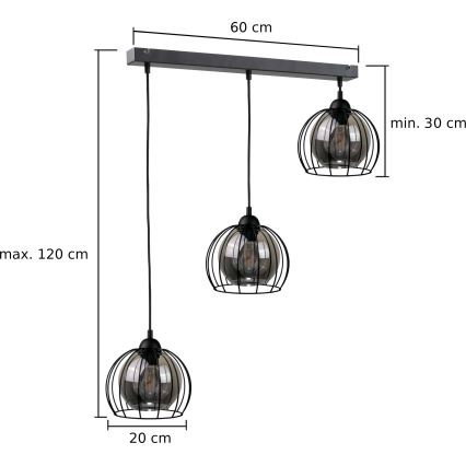 Підвісна люстра SOLO BLACK 3xE27/60W/230V