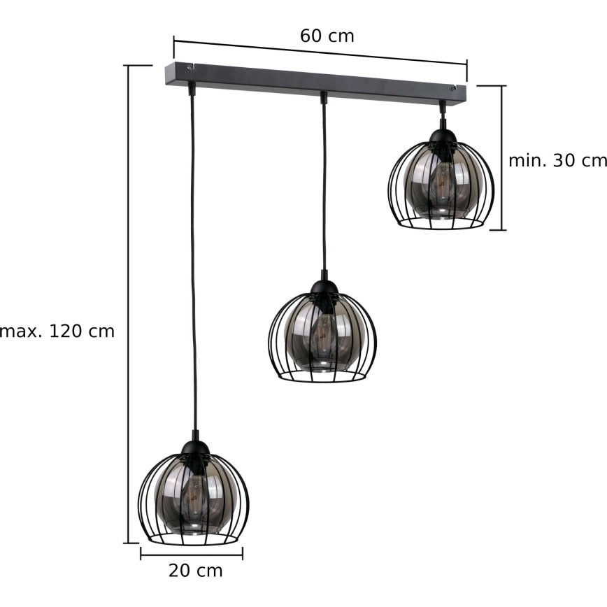 Підвісна люстра SOLO BLACK 3xE27/60W/230V