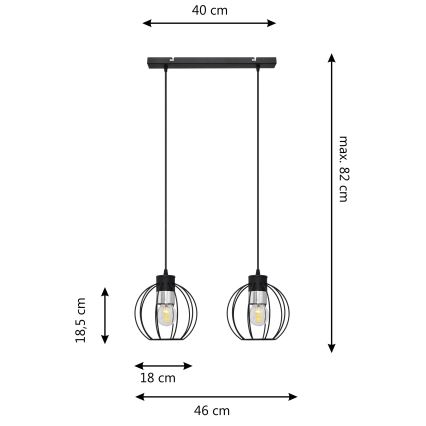 Підвісна люстра STARLIGHT 2xE27/15W/230V чорний/срібний