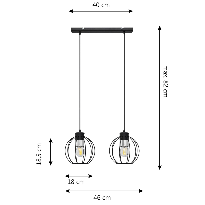 Підвісна люстра STARLIGHT 2xE27/15W/230V чорний/срібний