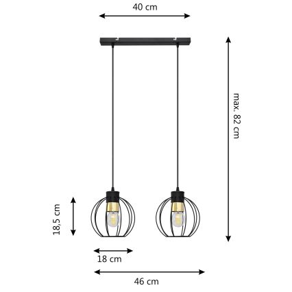 Підвісна люстра STARLIGHT 2xE27/15W/230V чорний/золотий