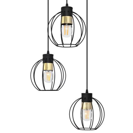 Підвісна люстра STARLIGHT 3xE27/15W/230V чорний/золотий