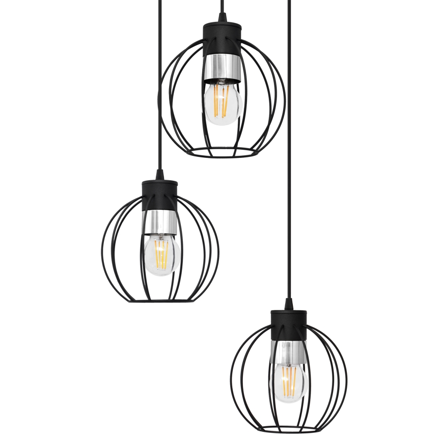 Підвісна люстра STARLIGHT 3xE27/15W/230V чорний/срібний