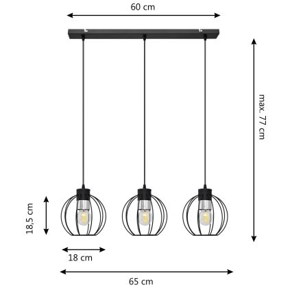 Підвісна люстра STARLIGHT 3xE27/15W/230V чорний/срібний