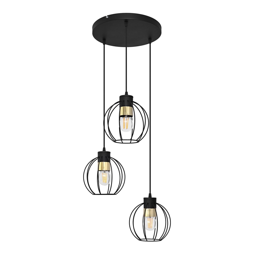 Підвісна люстра STARLIGHT 3xE27/15W/230V чорний/золотий