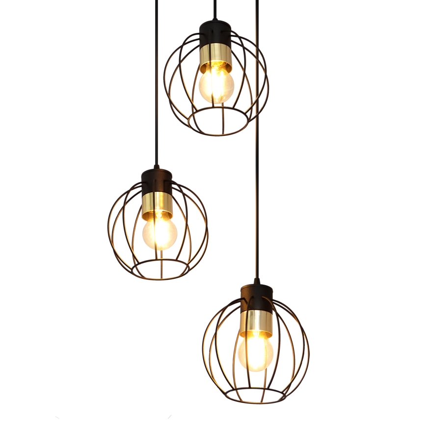 Підвісна люстра STARLIGHT 3xE27/15W/230V чорний/золотий
