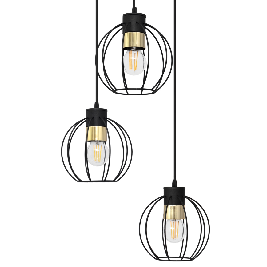 Підвісна люстра STARLIGHT 3xE27/15W/230V чорний/золотий