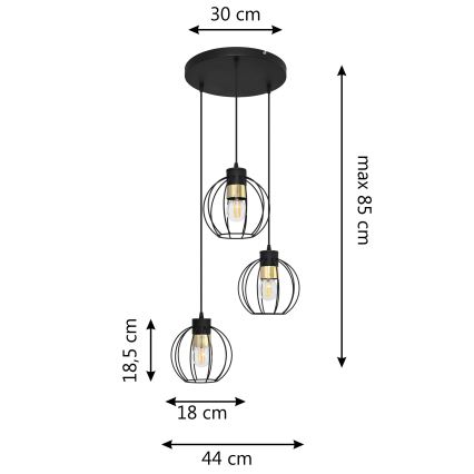 Підвісна люстра STARLIGHT 3xE27/15W/230V чорний/золотий