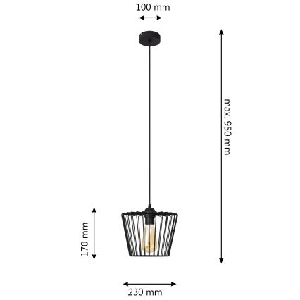 Підвісна люстра TORRI 1xE27/15W/230V діаметр 23 см чорний