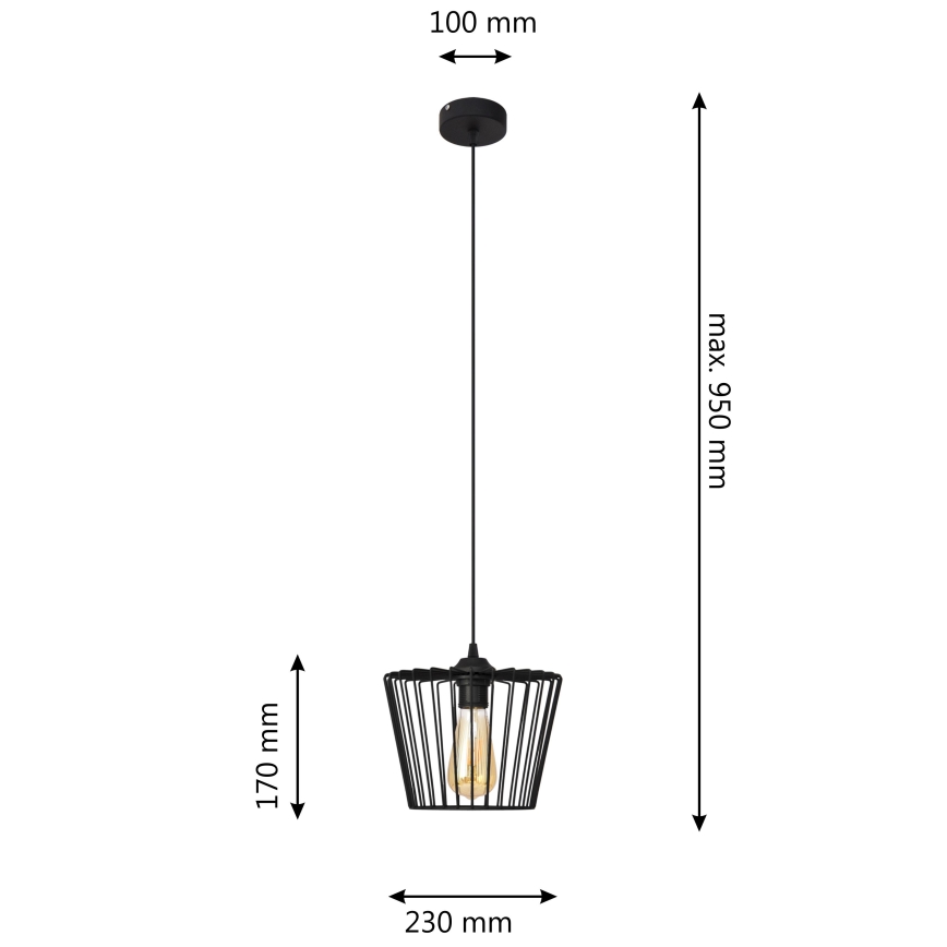 Підвісна люстра TORRI 1xE27/15W/230V діаметр 23 см чорний