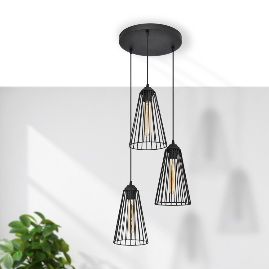 Підвісна люстра TORRI 3xE27/15W/230V чорний