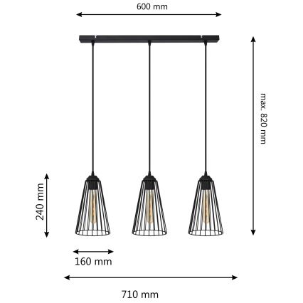 Підвісна люстра TORRI 3xE27/15W/230V чорний