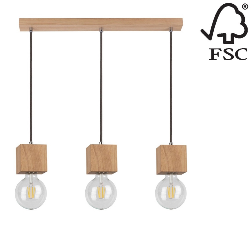 Підвісна люстра TRONGO ROUND 3xE27/60W/230V дуб – сертифіковано FSC