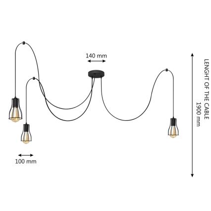 Підвісна люстра TUBE 3xE27/15W/230V павук чорний