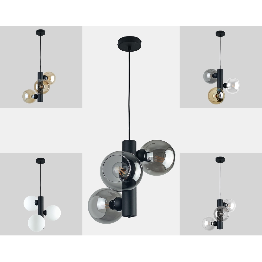 Підвісна люстра TUBE 3xE27/60W/230V чорний/димчастий чорний