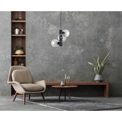 Підвісна люстра TUBE 3xE27/60W/230V чорний/прозорий