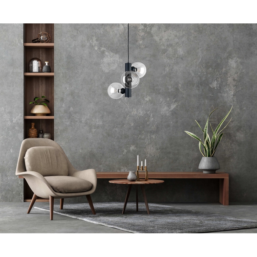 Підвісна люстра TUBE 3xE27/60W/230V чорний/прозорий