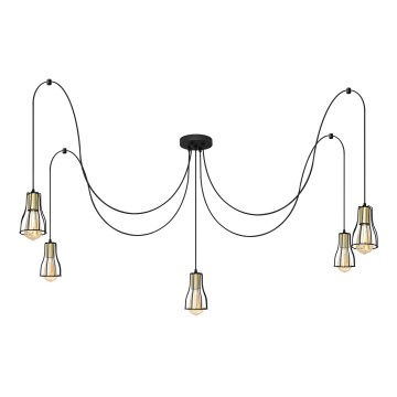 Підвісна люстра TUBE 5xE27/15W/230V павук чорний/золотий