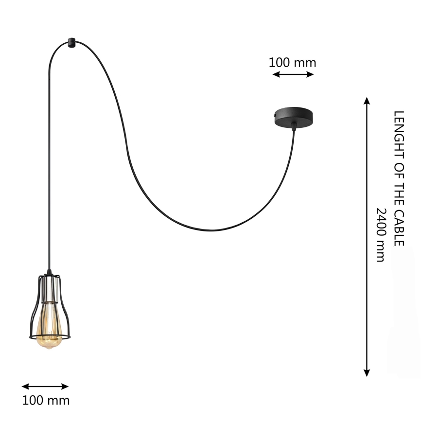 Підвісна люстра TUBE LONG 1xE27/15W/230V чорний/глянцевий хром