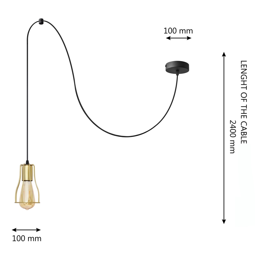 Підвісна люстра TUBE LONG 1xE27/15W/230V чорний/золотий